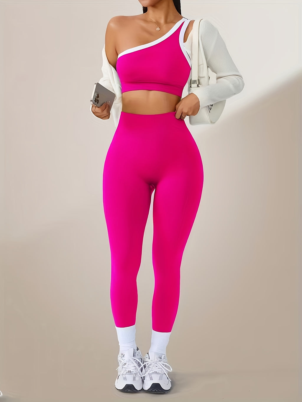 High-Waisted Butt-Lifting Leggings & Sports Bra Set for Women 2-Piece Stretchy Yoga Workout Outfit Solid Color Running Activewear with Camisole Top XS-XL