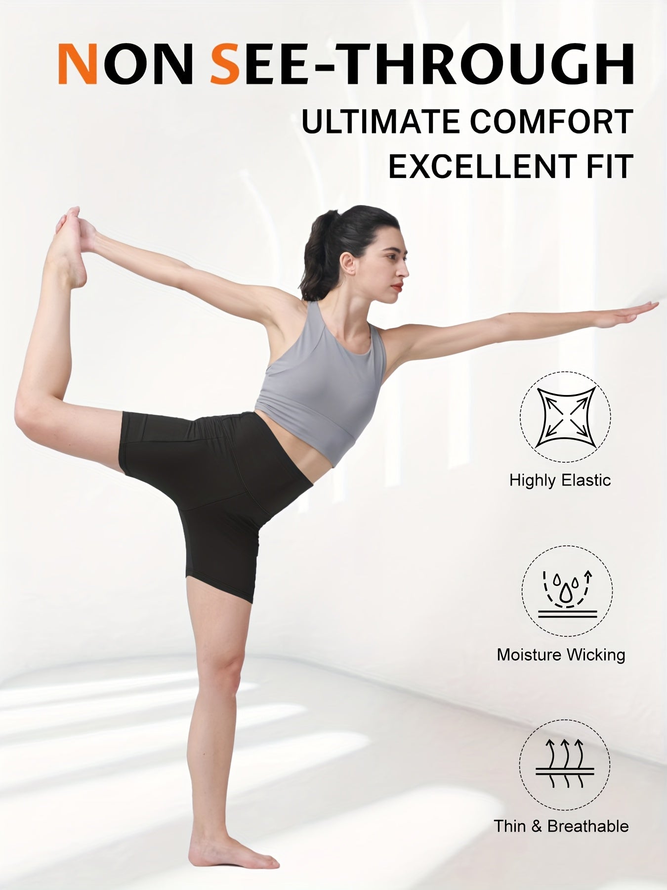 Women's High Waisted Yoga Shorts Butt Lifting Tummy Control, 88% Polyester Stretch Workout Shorts for Running Cycling Fitness, Casual Athletic Shorts Sizes S-XXL Black Dark Gray