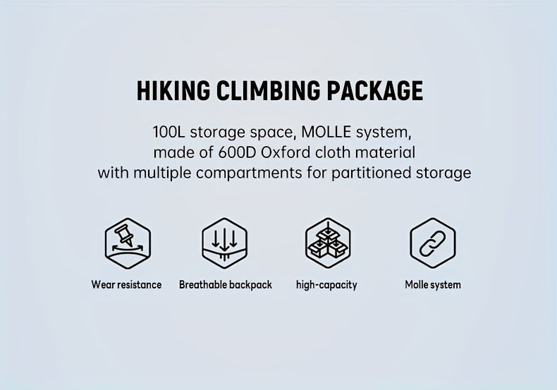 100L Tactical Camouflage Backpack – Large Capacity Hiking Rucksack with Multiple Compartments, Ergonomic Straps for Camping, Trekking, Hunting & Travel