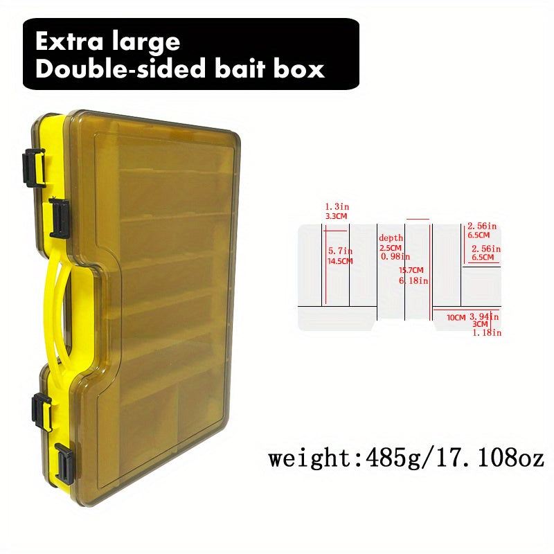 Fishing Tackle Box Two-Sided Storage Portable - Multi-Functional Lure Organizer for Bass Trout Freshwater Saltwater Fishing, Large & Extra Large Sizes, Orange Red Yellow Blue Black White