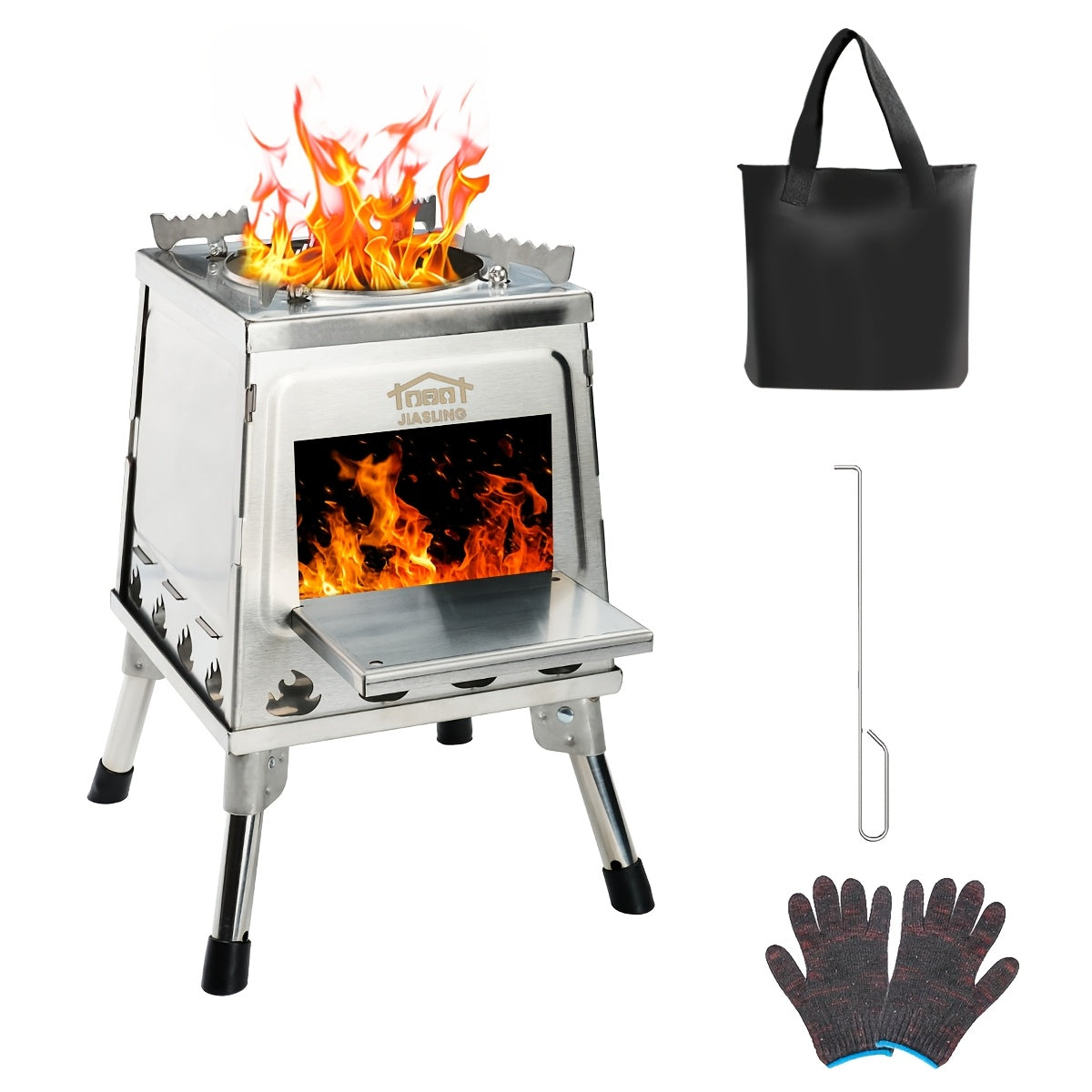 Wood Burning Camp Stove – Portable Cast Iron Outdoor Cooking Stove & Heater for Camping, Hiking, BBQ, Picnic, Off-Grid & Emergency Preparedness
