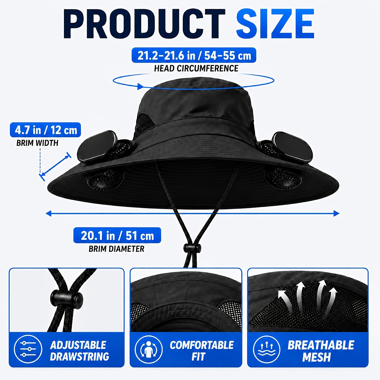 Solar Fan Hat with Dual Cooling Fans – Breathable Wide Brim Sun Hat for Men & Women, Adjustable Speed, UV Protection for Farming Gardening Hiking Outdoor Summer Work