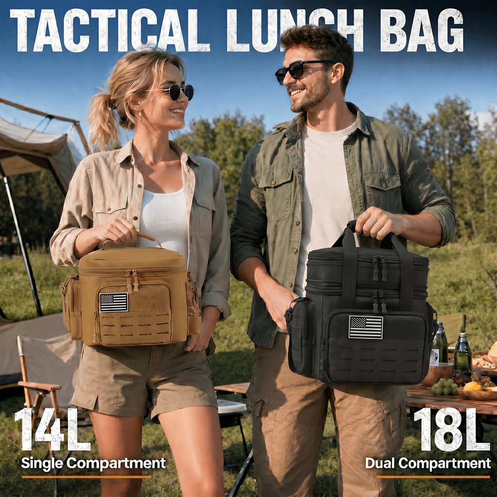 Tactical Insulated Lunch Bag for Men Women with MOLLE Webbing – Large Leakproof Cooler Bag 18L / 3.7gal Expandable Double Compartment Meal Prep Bag for Work Camping Hiking Picnic