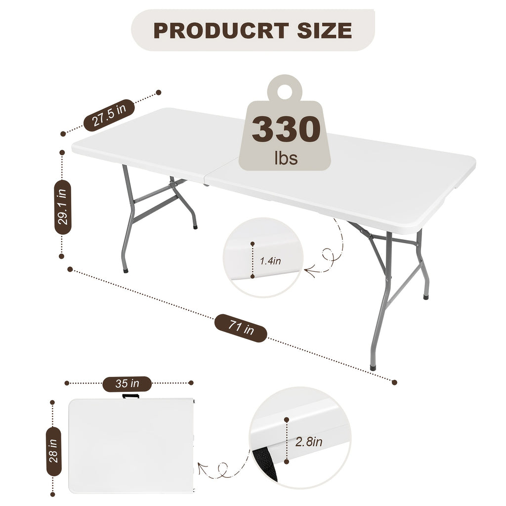 Folding Table 4ft & 6ft with Locking Mechanism – Heavy-Duty Lightweight Portable Outdoor Table for Camping, RV, Dining, Parties & Outdoor Events | White & Black