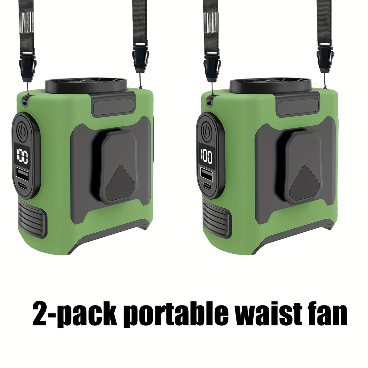 Wearable Belt Fan 10000mAh 3-in-1 – 40-Hour Hands-Free Cooling, 5-Speed 30000RPM Motor, Dual Clip, Built-In Flashlight & Phone Power Bank for Camping, Outdoor & Travel | 1 or 2 Pack