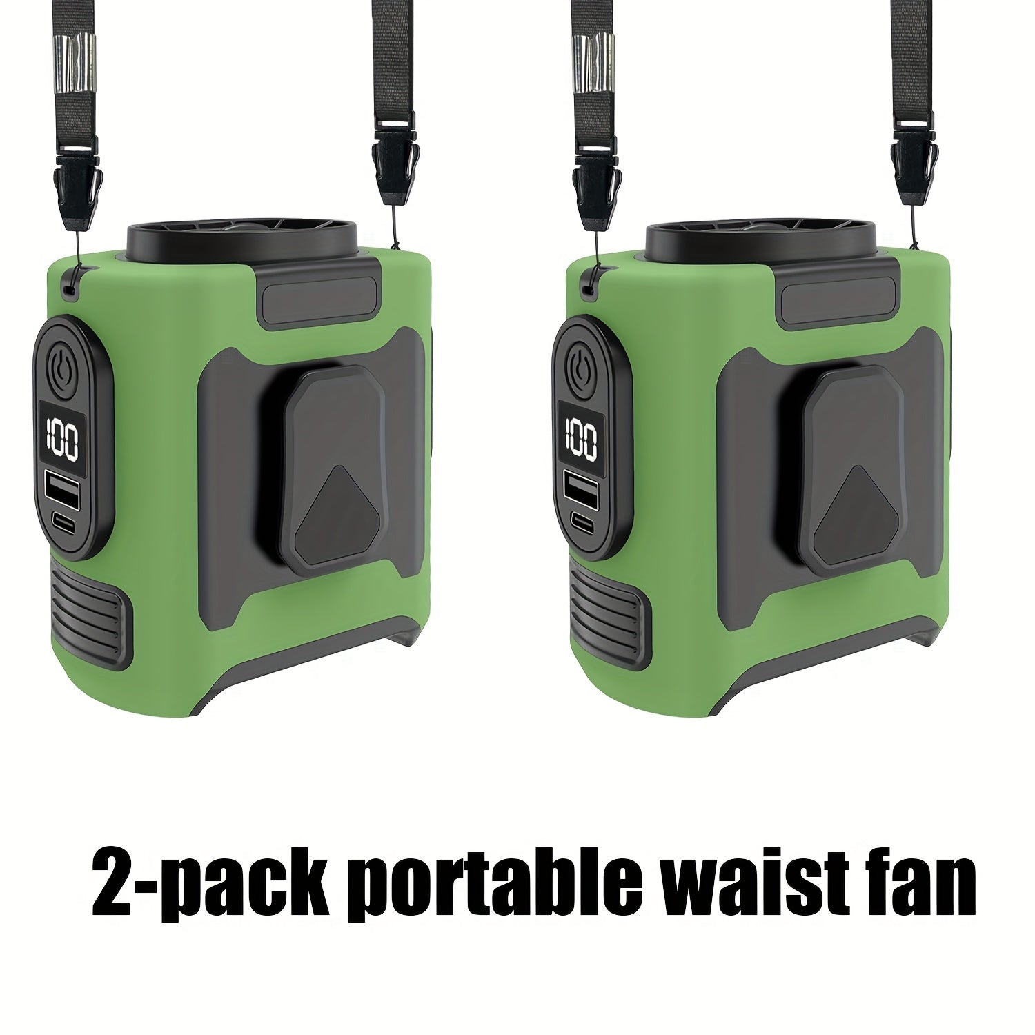 Wearable Belt Fan 10000mAh 3-in-1 – 40-Hour Hands-Free Cooling, 5-Speed 30000RPM Motor, Dual Clip, Built-In Flashlight & Phone Power Bank for Camping, Outdoor & Travel | 1 or 2 Pack