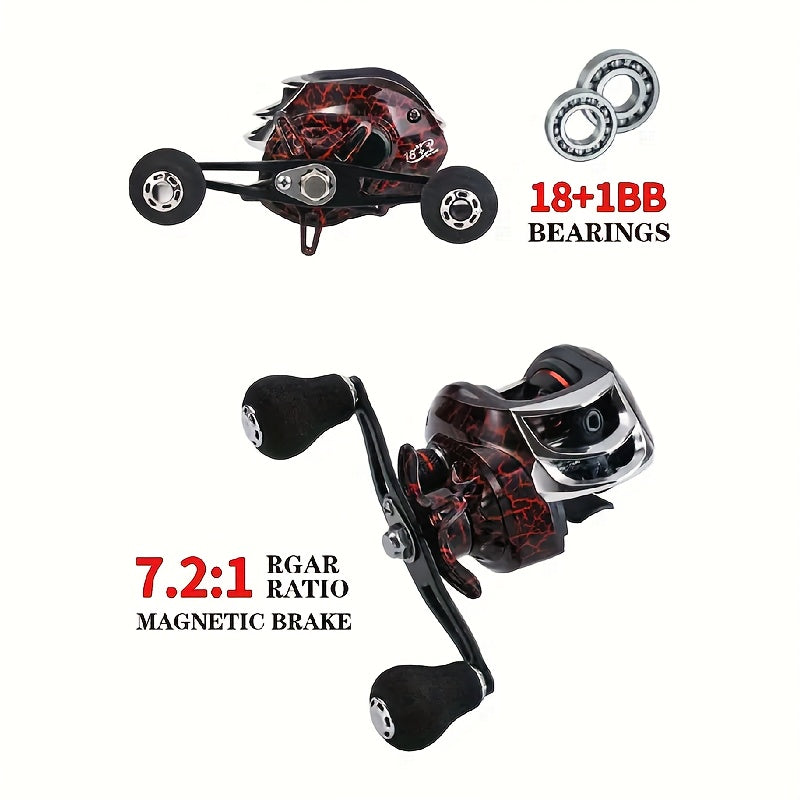 18+1BB Baitcasting Fishing Reel High Speed Dual Braking System 20LB Max Drag - Stainless Steel Ergonomic Grip for Carp Bass Saltwater Freshwater - Left Hand Right Hand