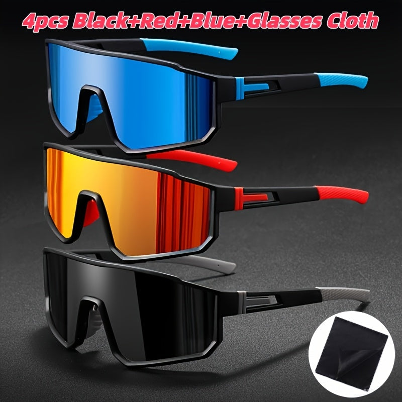 Mirrored Sports Sunglasses 3-4Pcs Set – PC Polycarbonate Lens Fashion Glasses for Men Women Casual Wear Festival Outdoor, Multiple Colors