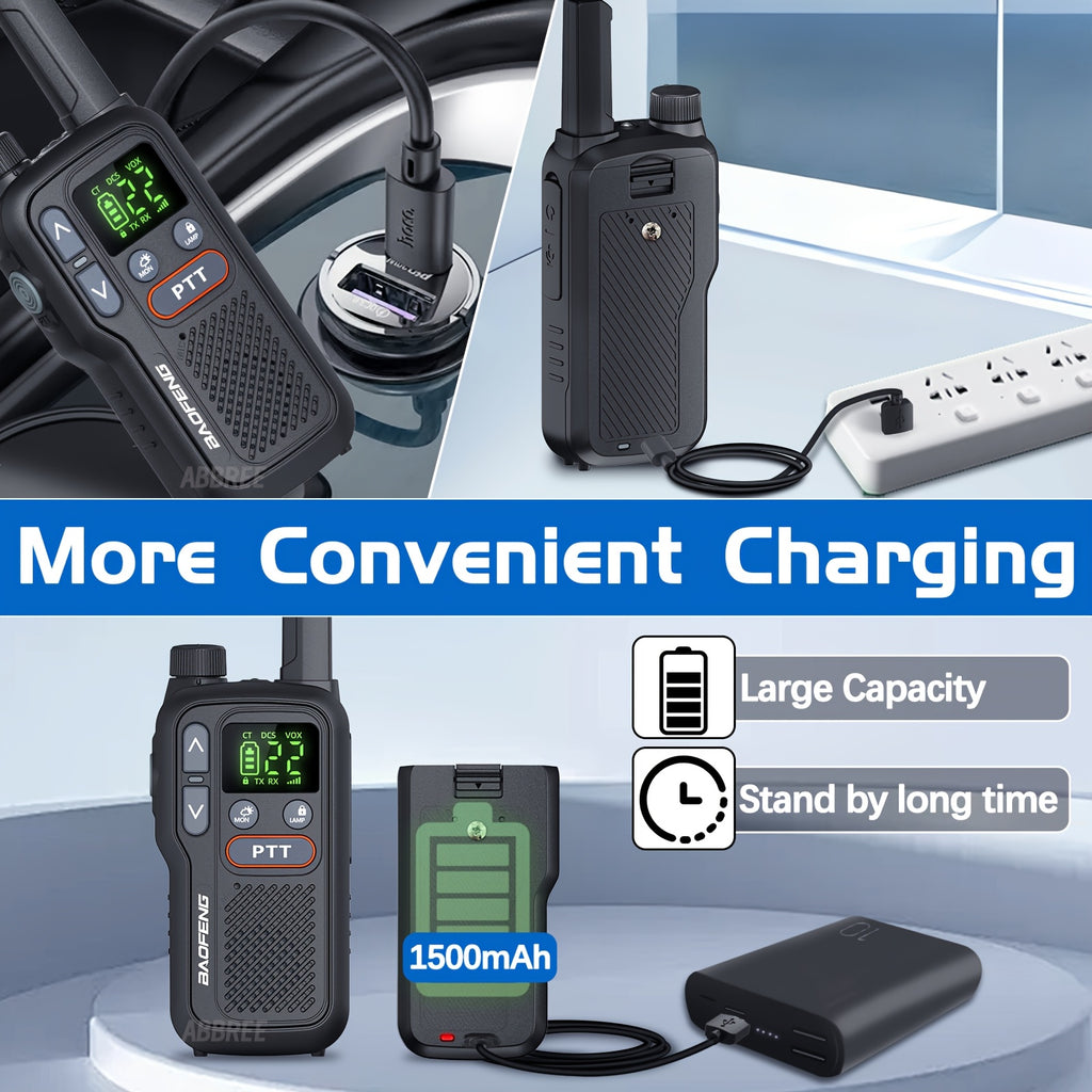Long Range Walkie Talkies for Adults BF-T18 FRS Two Way Radio Rechargeable 1500mAh USB-C NOAA VOX LED Flashlight Hiking Camping