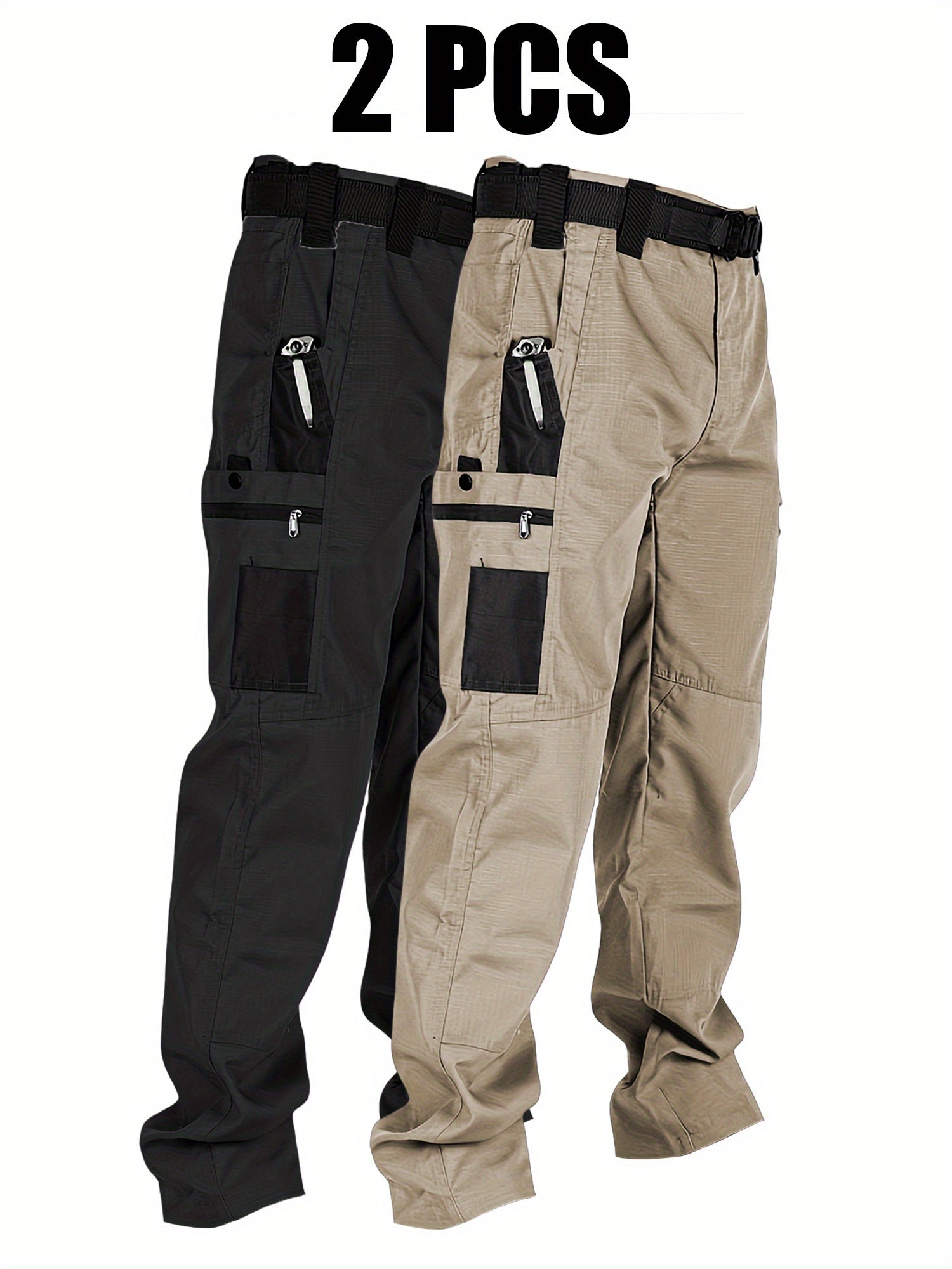 2-Pack Men's Utility Cargo Pants – Lightweight Tactical Workwear with Stretch Ripstop Fabric, Multi-Pocket Design, Sizes S-XXXL, 6 Color Combinations