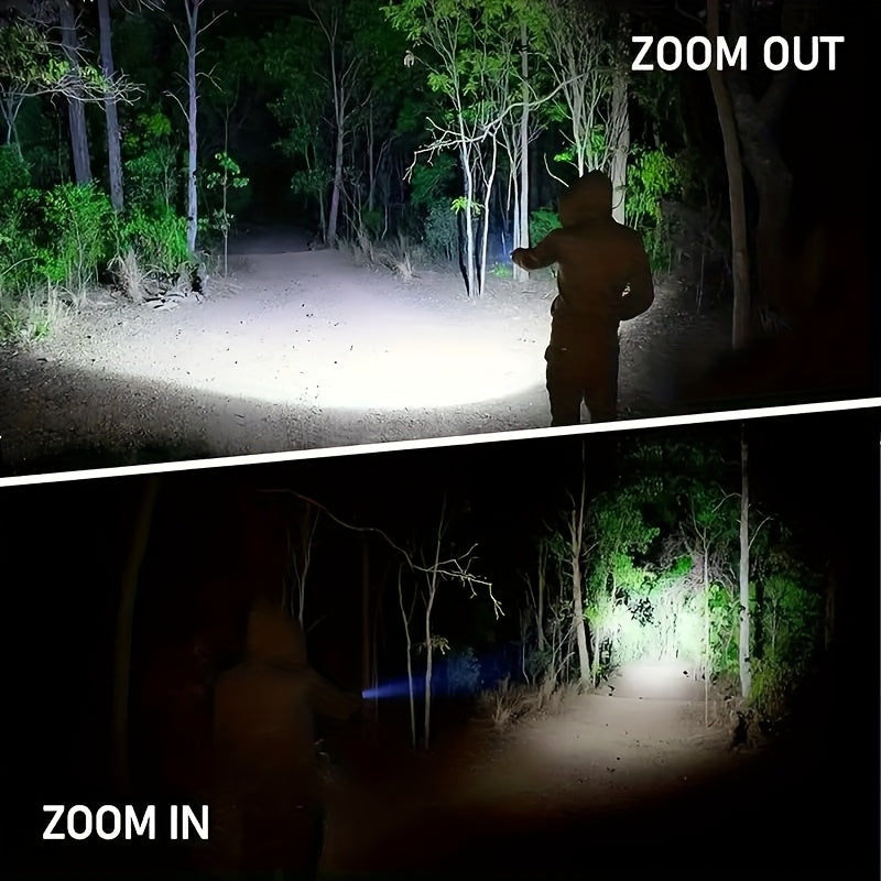 2-Pack Rechargeable LED Flashlight Combo – High Power Tactical Flashlight with COB Side Light, Telescopic Zoom & USB-C Charging for Camping, Hiking, Biking & Emergencies
