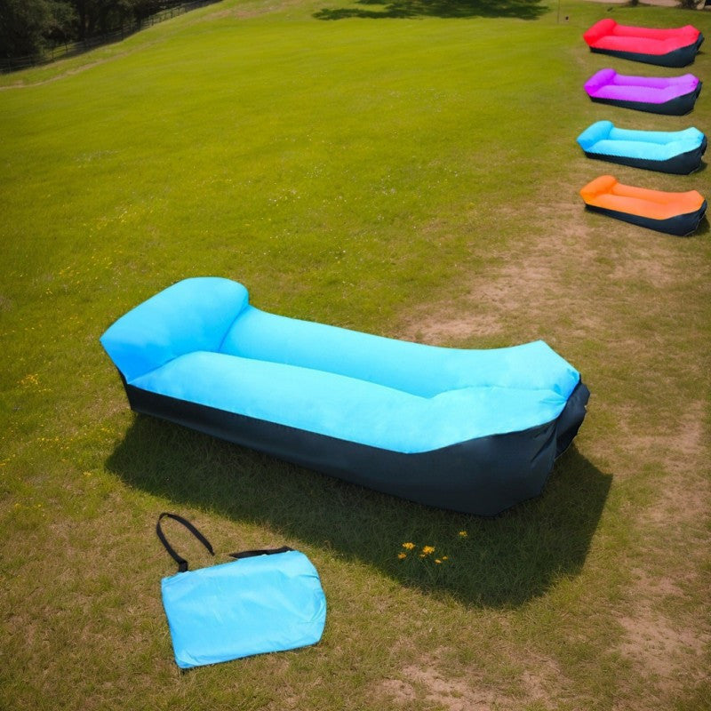 Portable Inflatable Camping Sofa Lounger Chair – Quick Inflate Outdoor Recliner for Beach, Backyard & Camping in Blue, Purple, Red & Green