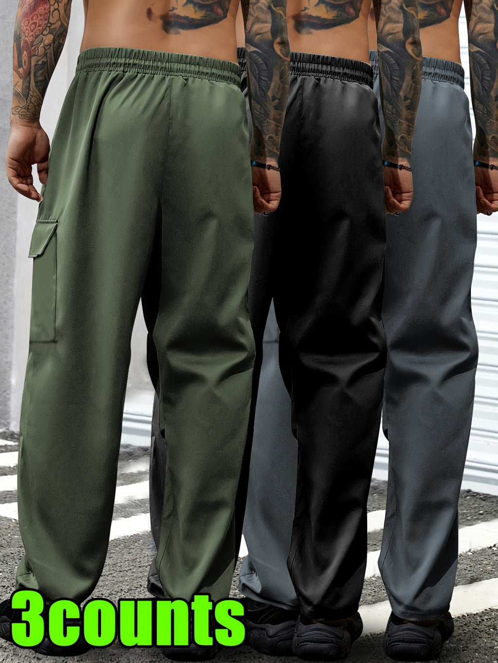 Men's Lightweight Cargo Pants with Drawstring & Elastic Waist – Multi Zipper & Side Pockets, Breathable Regular Fit for Hiking, Camping & Casual Outdoor Wear, S-XXXL