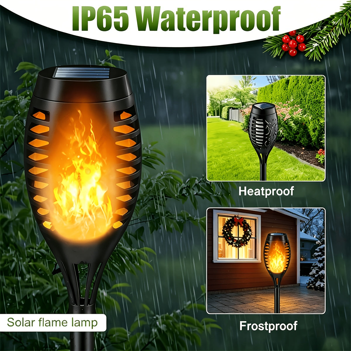 Solar Flame Torch Lights Outdoor - Flickering Flame Effect, IP65 Waterproof, Auto Dusk-to-Dawn, 750mAh Solar Powered Garden Stake Lights for Yard, Lawn, Patio & Pathway - 4/8/12 Pack