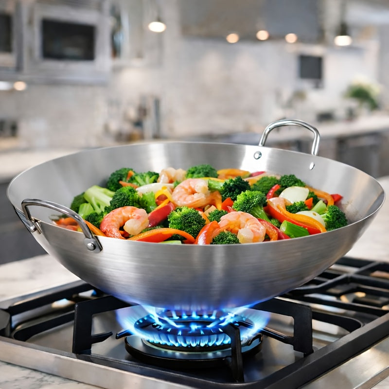 Stainless Steel Stir Fry Skillet Non-Stick Frying Pan Open Fire Cookware for Camping Outdoor Home Kitchen Restaurant 4 Sizes 26cm 30cm 36cm 38cm