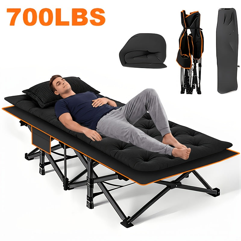 Folding Camping Cot with Mattress Heavy Duty 500/600/700 LBS – Portable Sleeping Bed for Adults, Tent Camping, Outdoor Use, Includes Carrying Bag, Black/Grey