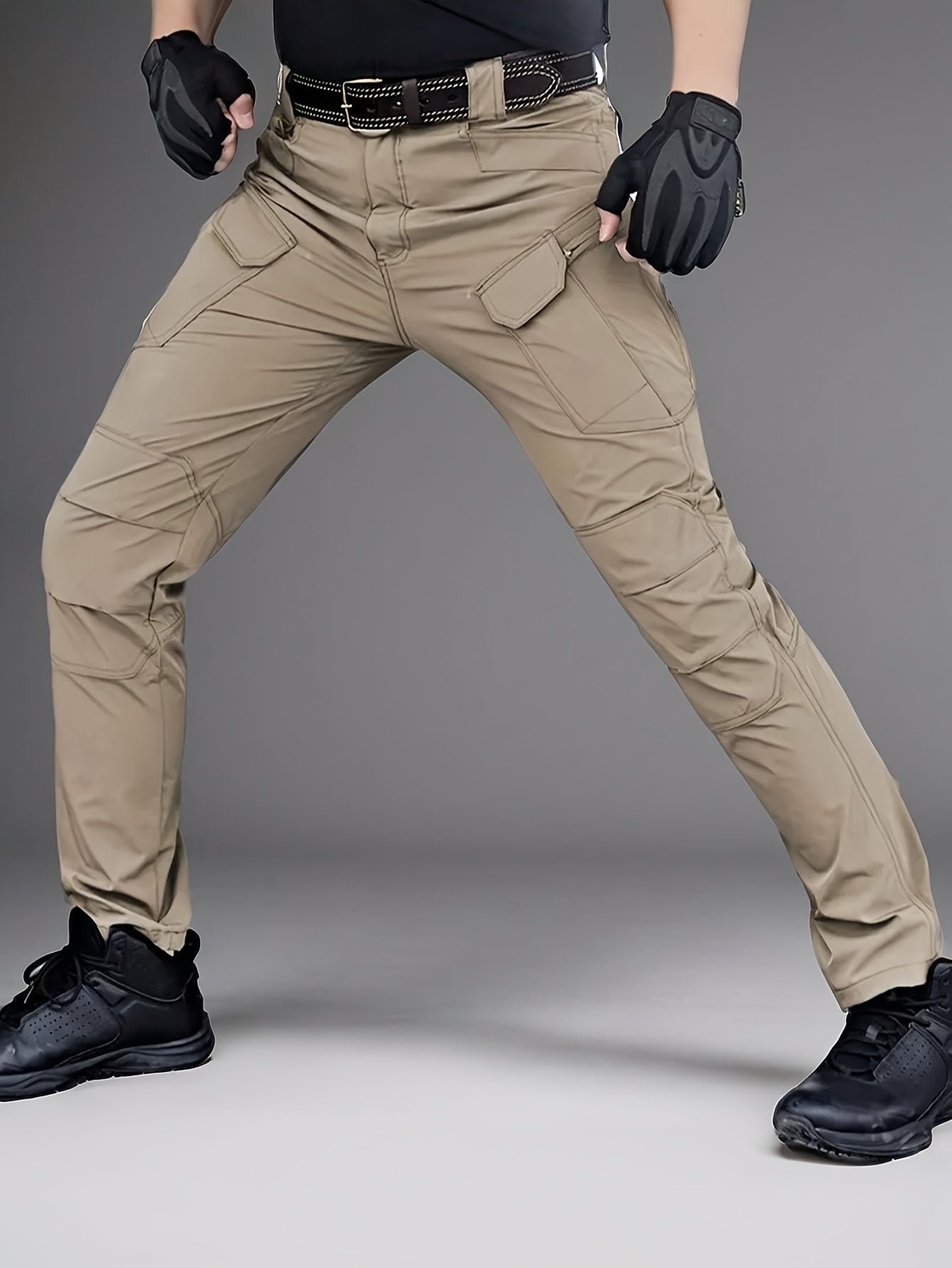 Men's Tactical Cargo Pants Lightweight – Quick Dry Breathable Polyester, Multiple Pockets, Relaxed Fit, Belt Included, All Season Hiking & Outdoor Work Pants, Sizes M–XXXL