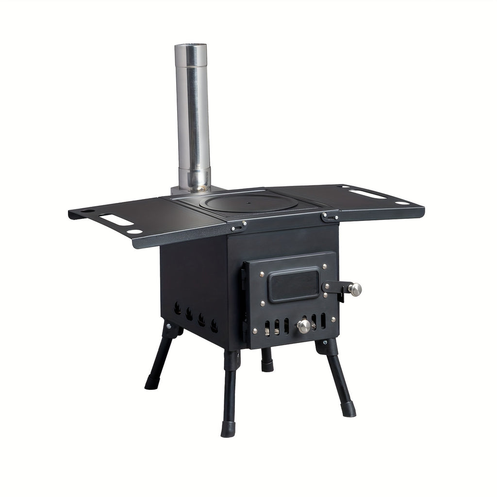 Wood Burning Camping Stove with Chimney Portable Foldable Carbon Steel Tent Stove for Camping Hunting Ice Fishing Backpacking Outdoor Heating Cooking