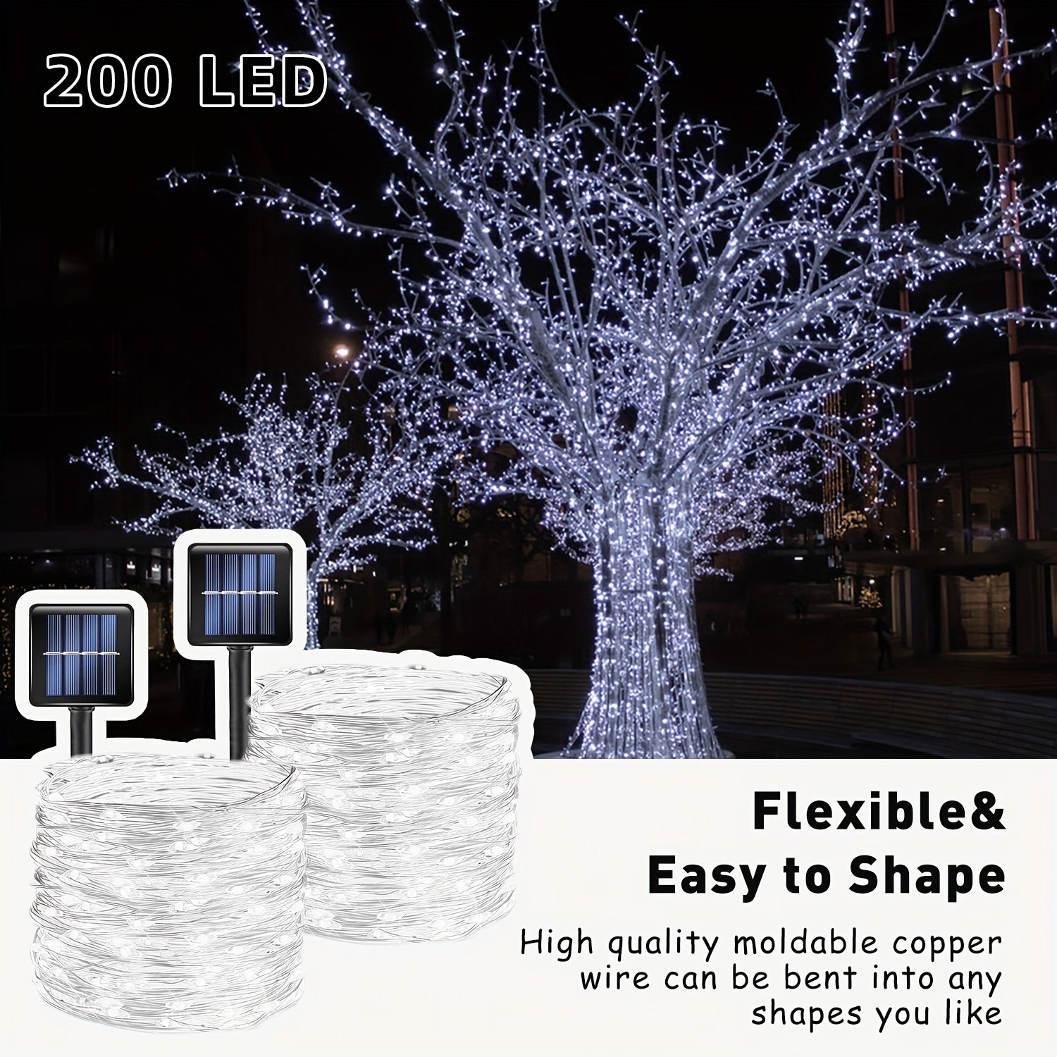 Solar String Lights Outdoor 2 Pack – 300 LED 104FT Copper Wire Fairy Lights, 12 Modes, IP65 Waterproof, Warm White for Garden Yard Tree Patio Wedding Christmas Party