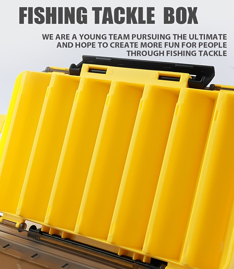 Fishing Lure Tackle Box Dual-Sided 14 Compartments – Portable ABS Lure Organizer for Minnow Pencil Squid Crankbait Hard Baits Freshwater Saltwater – Tangerine & Blue