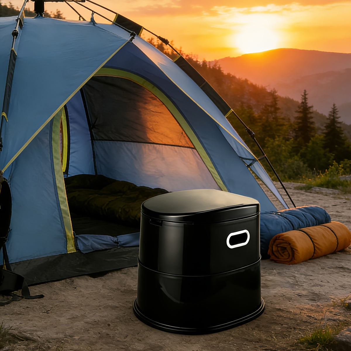 Portable Toilet for Adults & Seniors – Extra Large Camping Commode with Detachable Inner Bucket & Removable Paper Holder, Lightweight Compact for Camping, RV, Boat, Van & Emergency Use