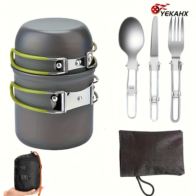 Camping Cookware Set Stainless Steel Pot with Foldable Utensils Compact Backpacking Cook Set for Outdoor Camping Hiking Picnic Lightweight Travel Kitchen Gear