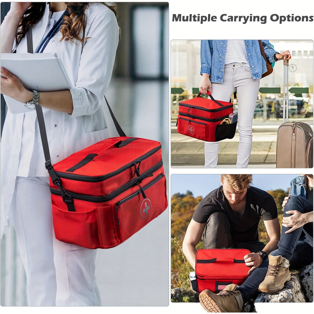 First Aid Kit Bag Medicine Storage Organizer Multi-Compartment – Empty Bag for Home Travel Camping Car Emergency Preparedness