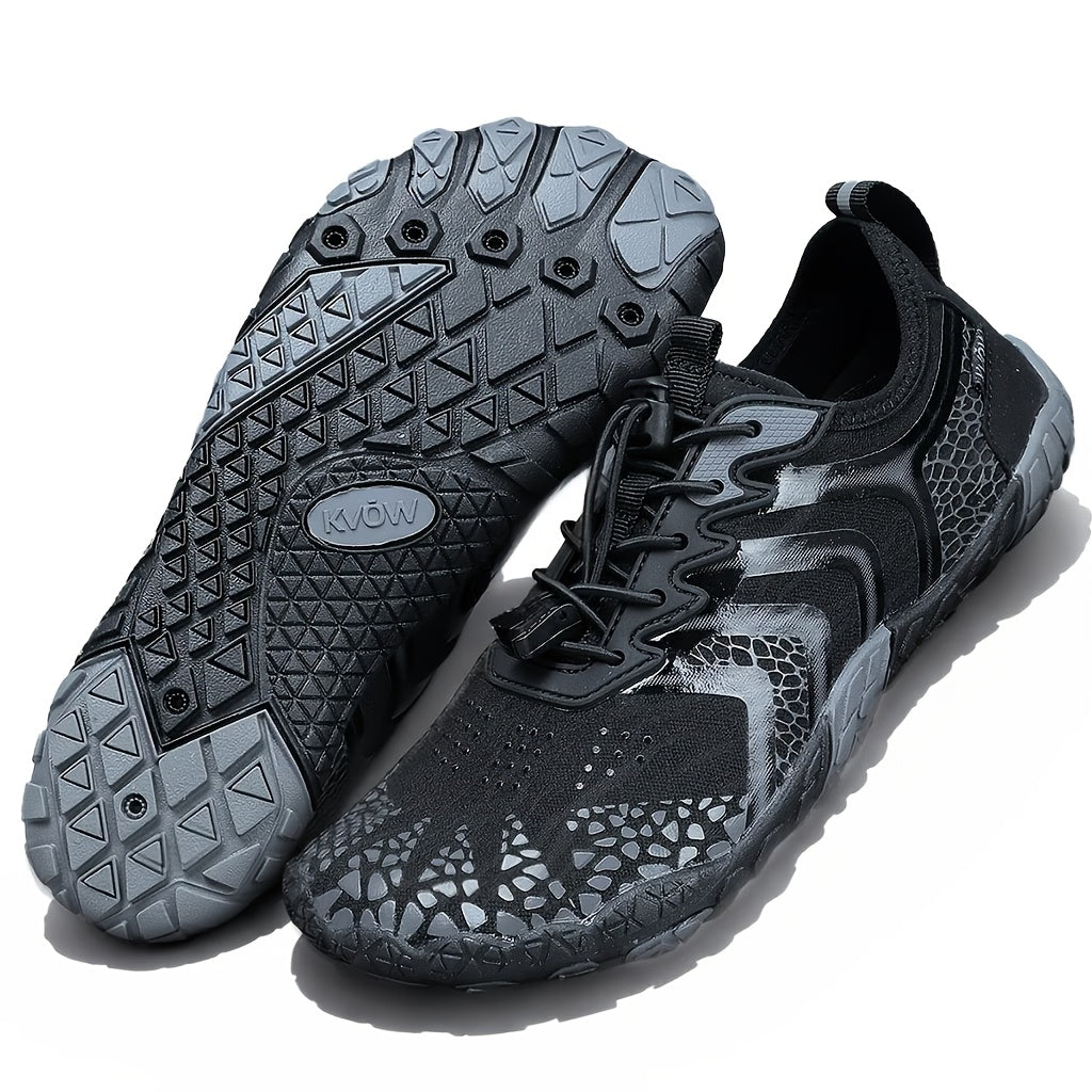 Women's Water Shoes Quick-Dry Aqua Sneakers – Lightweight Breathable Mesh Lace-Up Beach Wading Shoes, Rubber Sole, Striped, Black White Pink, US 6-11
