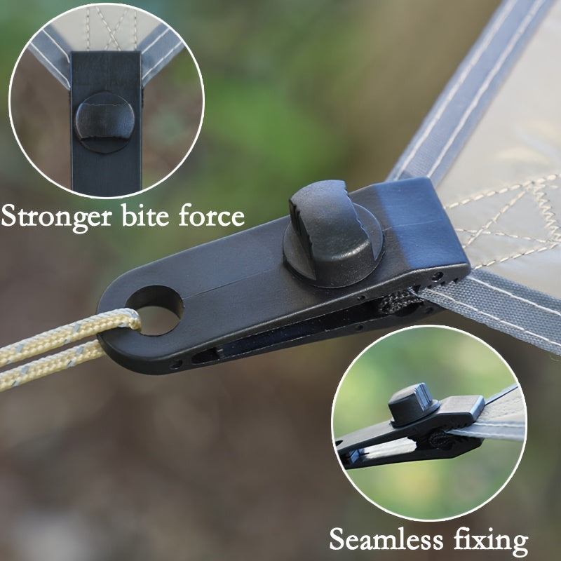 Tent Clamps 10 Pack ABS Windproof Camping Clips with 5 Carabiners – Heavy Duty Secure Grip for Tents, Tarps & Outdoor Shelters | Black