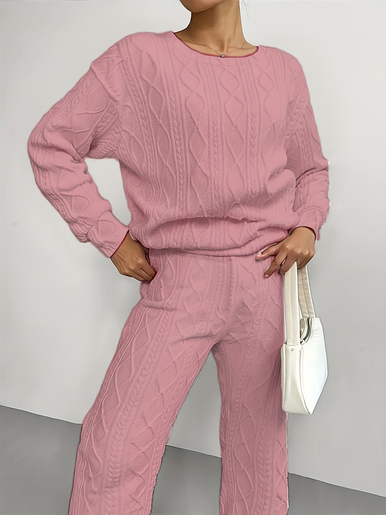 Women's 2-Piece Casual Tracksuit Set Jacquard Crewneck Long Sleeve Top and Sweatpants Breathable Soft Fabric for Lounge Workout Everyday Wear S M L XL XXL Multicolor