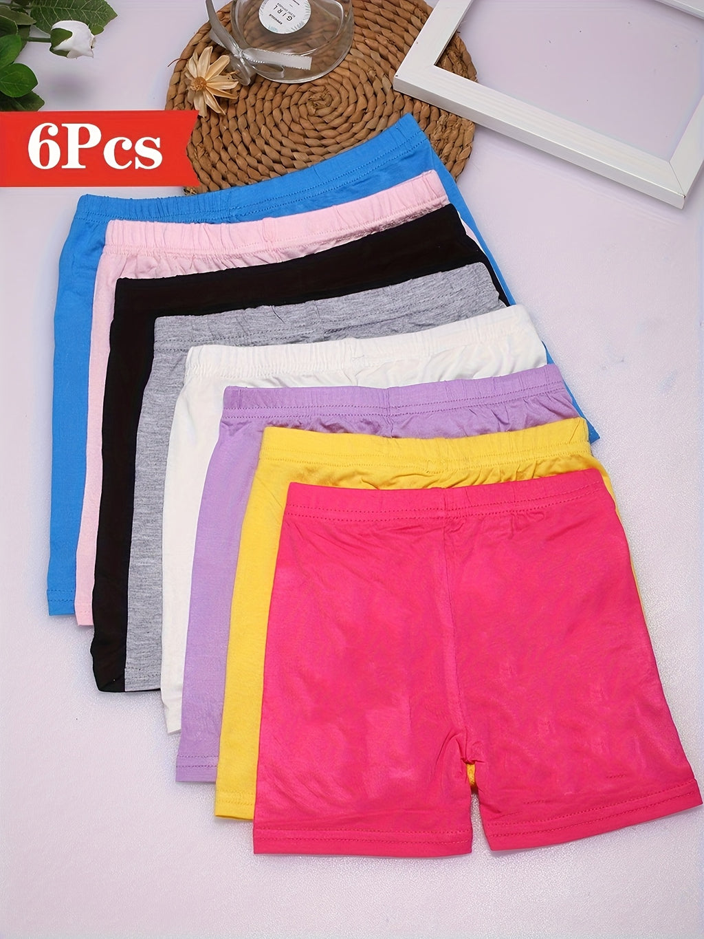 Girls Bike Shorts 6-Pack Multicolor Set – Soft Modal Cartwheel Shorts for Toddlers & Kids, Under Dress Dance Gymnastics Outdoor Play, All-Season Sizes 2-10Y, Best Gift for Girls