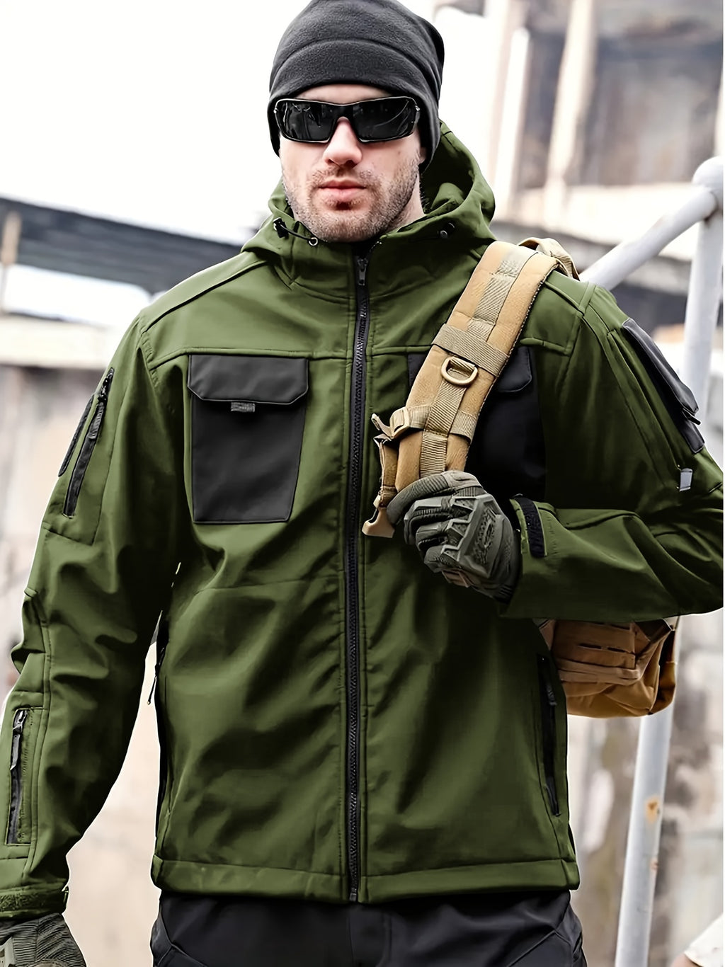 Men's Tactical Jacket Windproof Ripstop Hooded Shell Jacket with Multiple Utility Pockets for Camping Survival Hiking Outdoor Training Sizes S-XXXL Black Green Grey