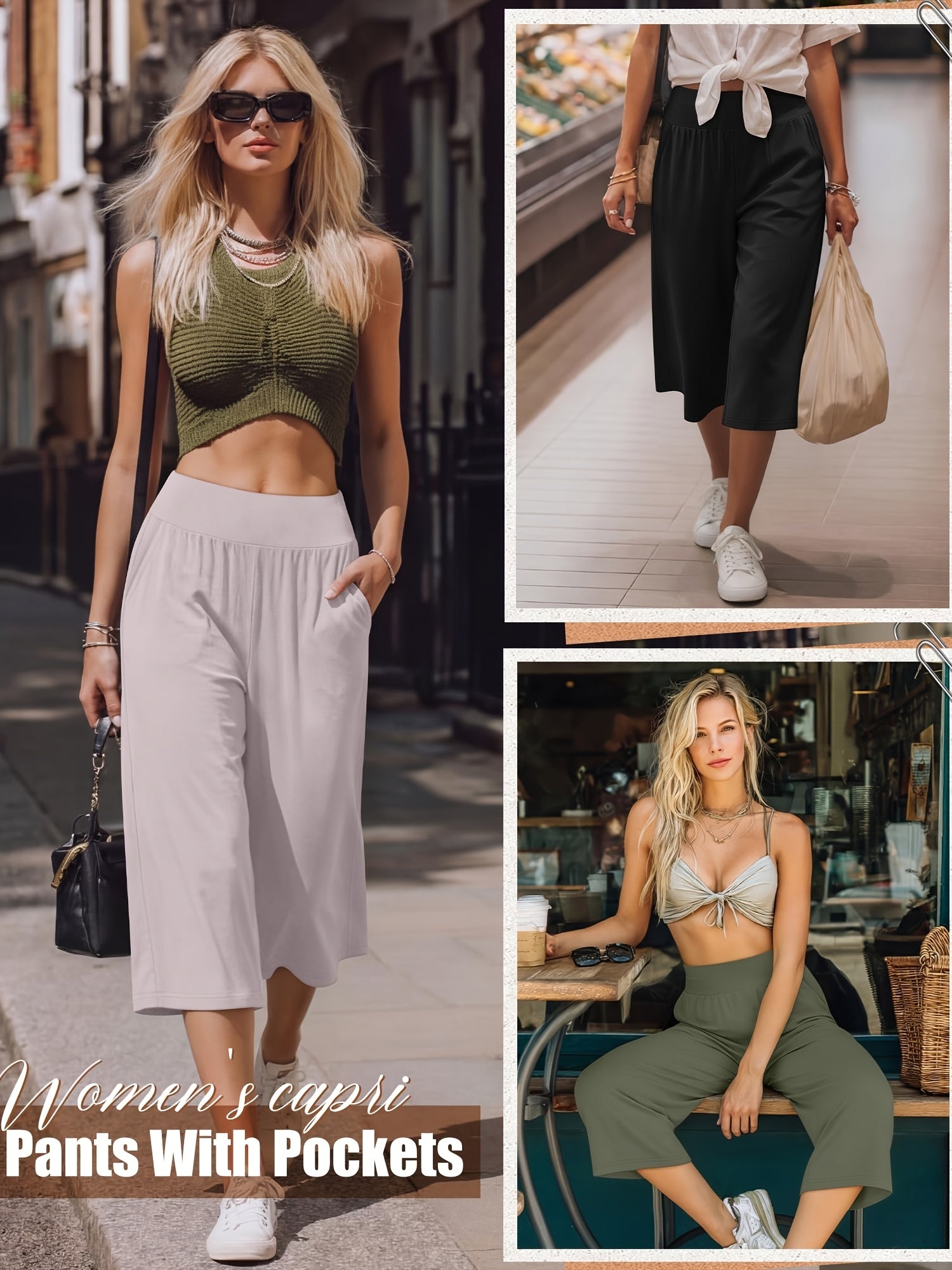 Women's Capri Pants 3 Pack Loose Lounge Joggers Yoga Cropped Sweatpants with Pockets – Elastic Waist Casual Spring Summer Fall