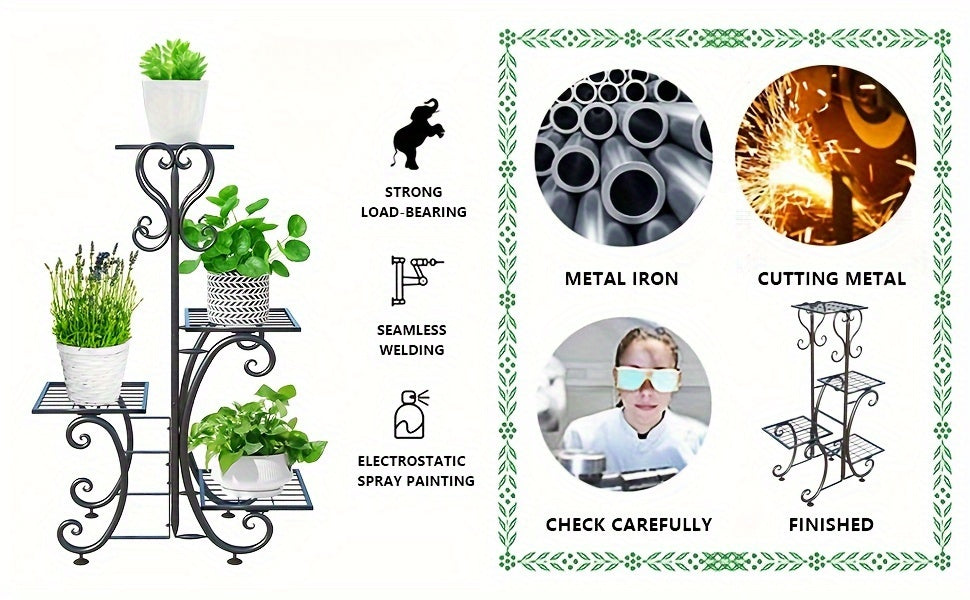 Metal Plant Stand Indoor Outdoor – Multi-Tier Wrought Iron Flower Pot Holder Display Rack for Garden, Patio, Balcony, Corner & Office | 1, 6-Tier Options, Black
