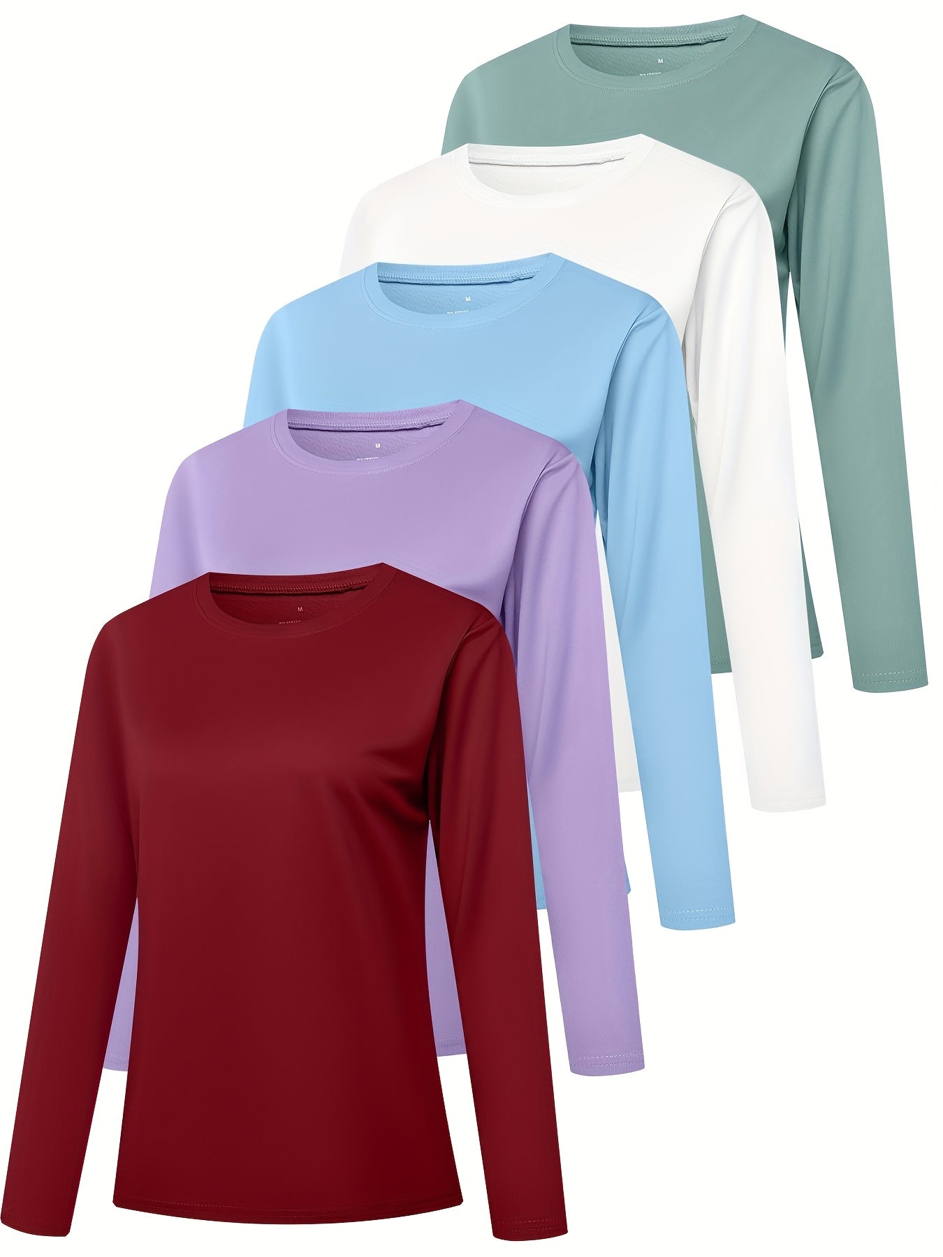 Women's Long Sleeve Workout Shirts 5-Pack Crew Neck Athletic Running T-Shirt Casual Sports Top for Gym Yoga Fitness Daily Wear S M L XL XXL Mixed Colors