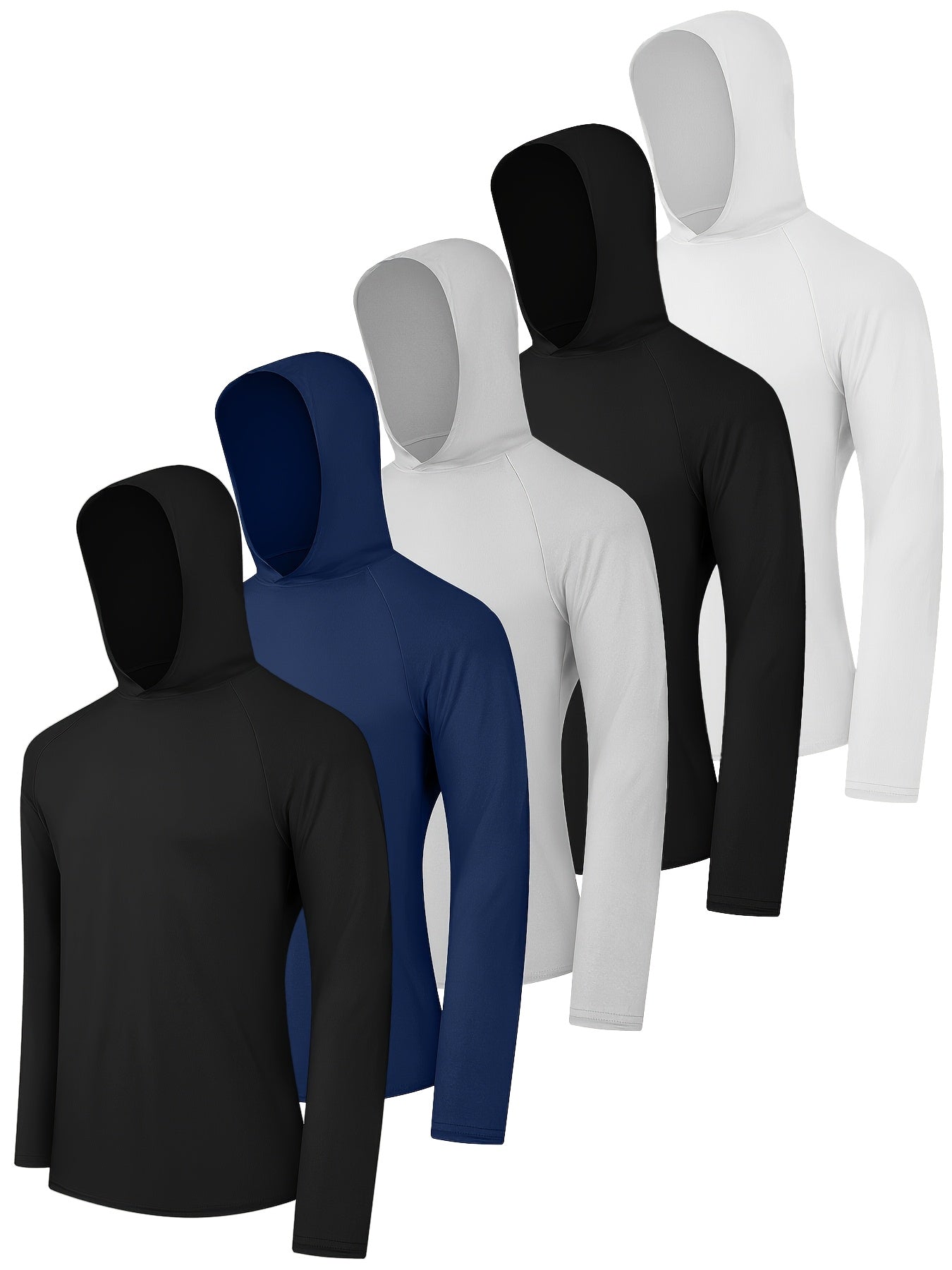 5 Pack Men's Athletic Hoodies Long Sleeve Quick Dry Running Shirts Thumb Holes – Lightweight Rash Guards Fishing S-XXL