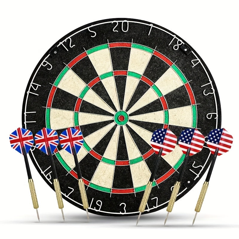 18" Professional Sisal Bristle Dartboard Set with 6 Steel Tip Darts – Regulation Size Double-Sided High-Density Brazilian Hemp for Training Competition Game Night