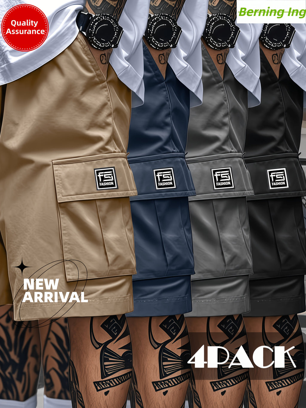 Men's Cargo Shorts 4-Pack Quick Dry Multi-Pocket Elastic Drawstring Waist Loose Fit – Athletic Shorts for Gym Fitness Golf Hiking Outdoor S-XXXL