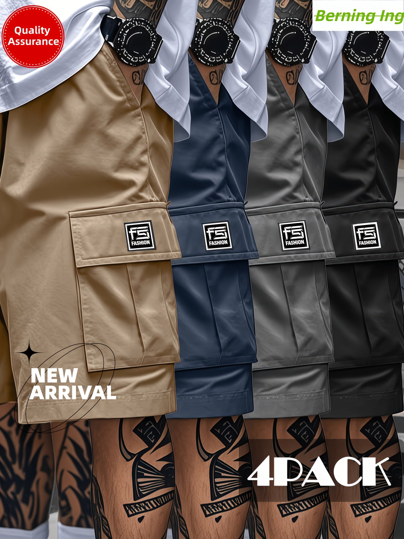 Men's Cargo Shorts 4-Pack Quick Dry Multi-Pocket Elastic Drawstring Waist Loose Fit – Athletic Shorts for Gym Fitness Golf Hiking Outdoor S-XXXL