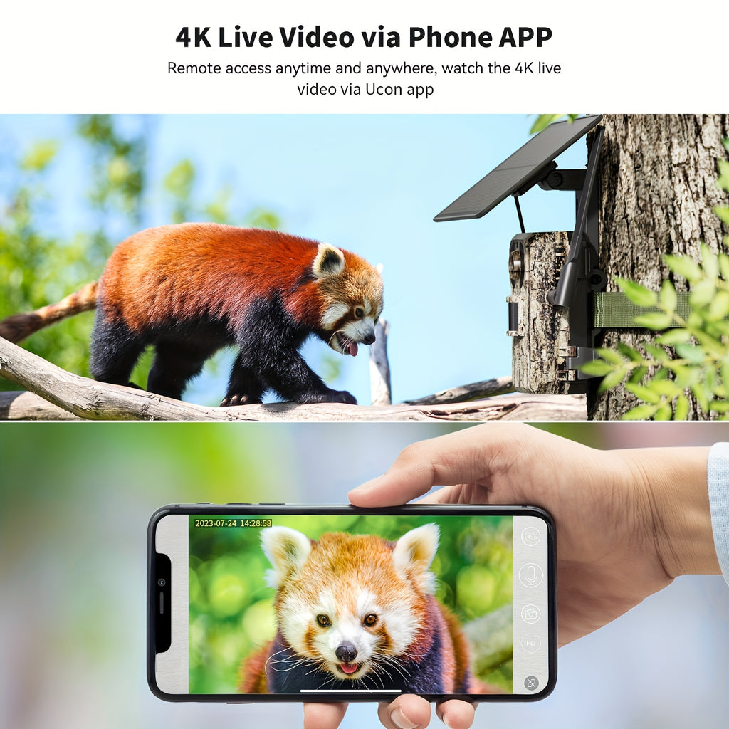 4G LTE Solar Cellular Trail Camera 4K HD Night Vision Remote Viewing – Built-In SIM Card IP65 Waterproof Hunting Camera No WiFi Needed 1pc/4pcs