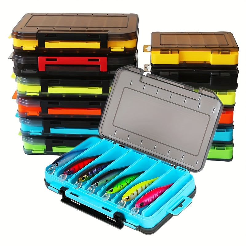 Fishing Lure Tackle Box Dual-Sided 14 Compartments – Portable ABS Lure Organizer for Minnow Pencil Squid Crankbait Hard Baits Freshwater Saltwater – Tangerine & Blue