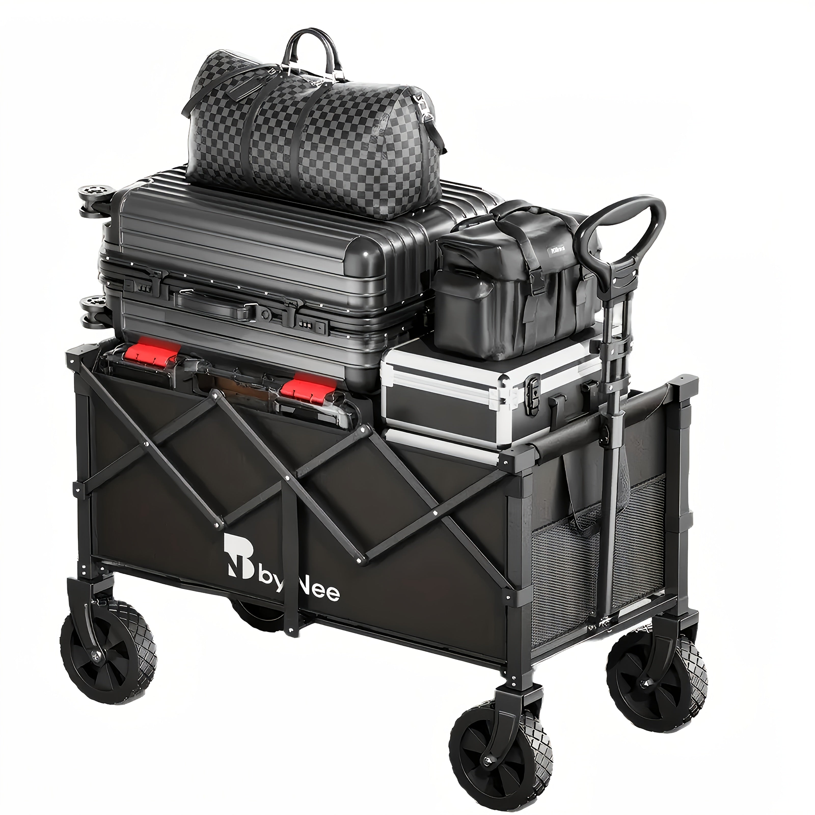 Collapsible Folding Wagon Cart Heavy Duty 450-650LBS – All Terrain Foldable Utility Wagon for Camping Beach Gardening Grocery Shopping Fishing, Large Capacity, Black