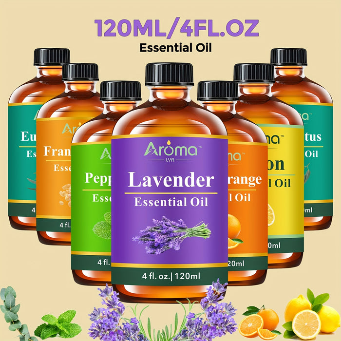 4 fl oz Pure Essential Oils Set – Lavender, Eucalyptus, Peppermint, Frankincense, Lemon, Sweet Orange & Coconut Vanilla | Aromatherapy Oils for Diffuser, Humidifier, Candles, Body & Car Air Freshener