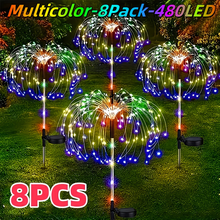 Solar Firework Lights Outdoor 8-Pack – 480 LED, IP65 Waterproof, 8 Lighting Modes, Solar Powered Stake Lights for Garden, Lawn, Pathway & Patio | Christmas, Halloween & Holiday Decor