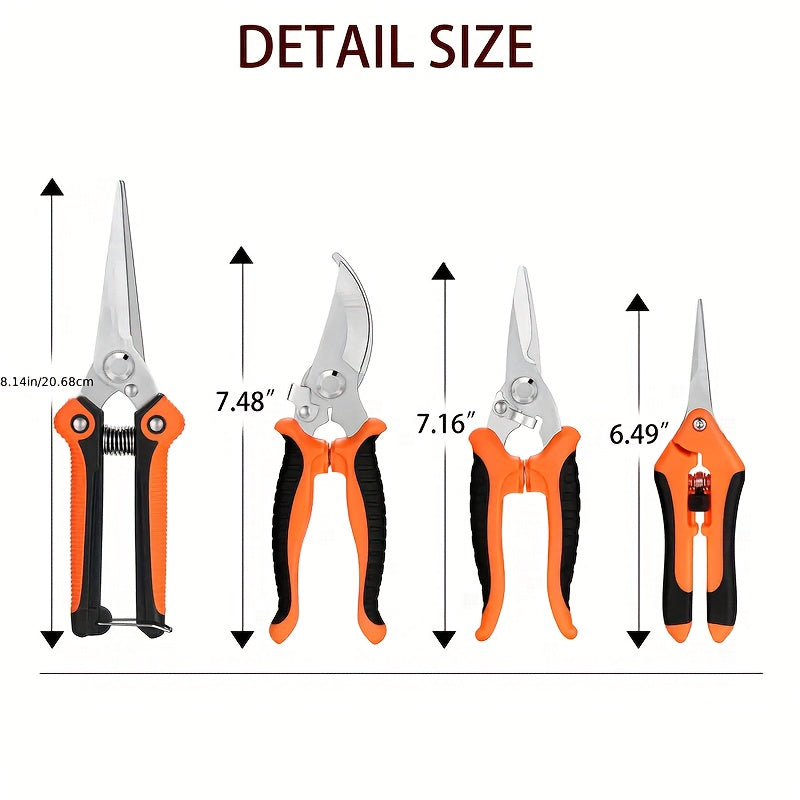 Garden Pruning Shears Set 6-Piece - Stainless Steel Bypass Pruners, Ergonomic Non-Slip Handles, Fruit Picker Branch Cutter Lawn Trimming Tree Care Kit for Men Women