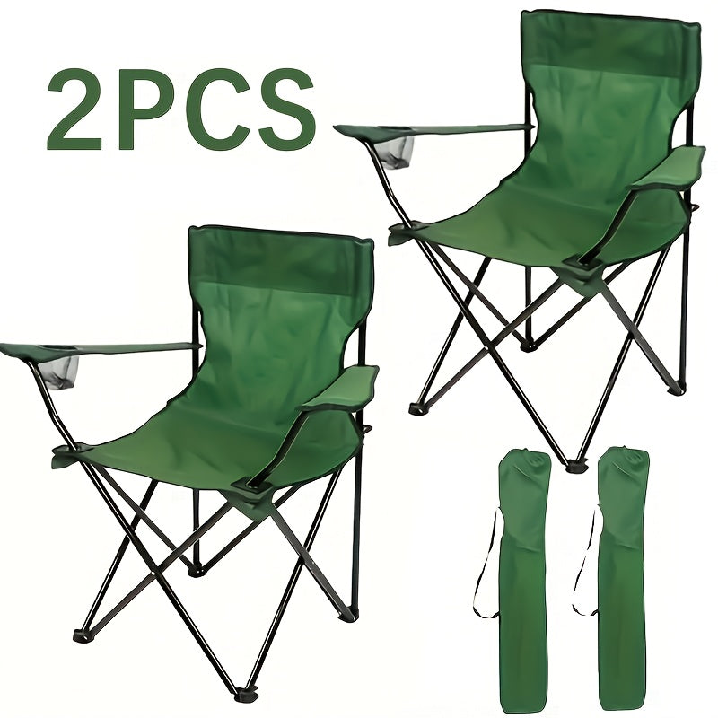 Folding Camping Chairs Set of 2 with Cup Holder & Storage Bag – Steel Frame Oxford Cloth Portable Outdoor Chairs for Camping, BBQ, Beach, Backyard & Tailgate