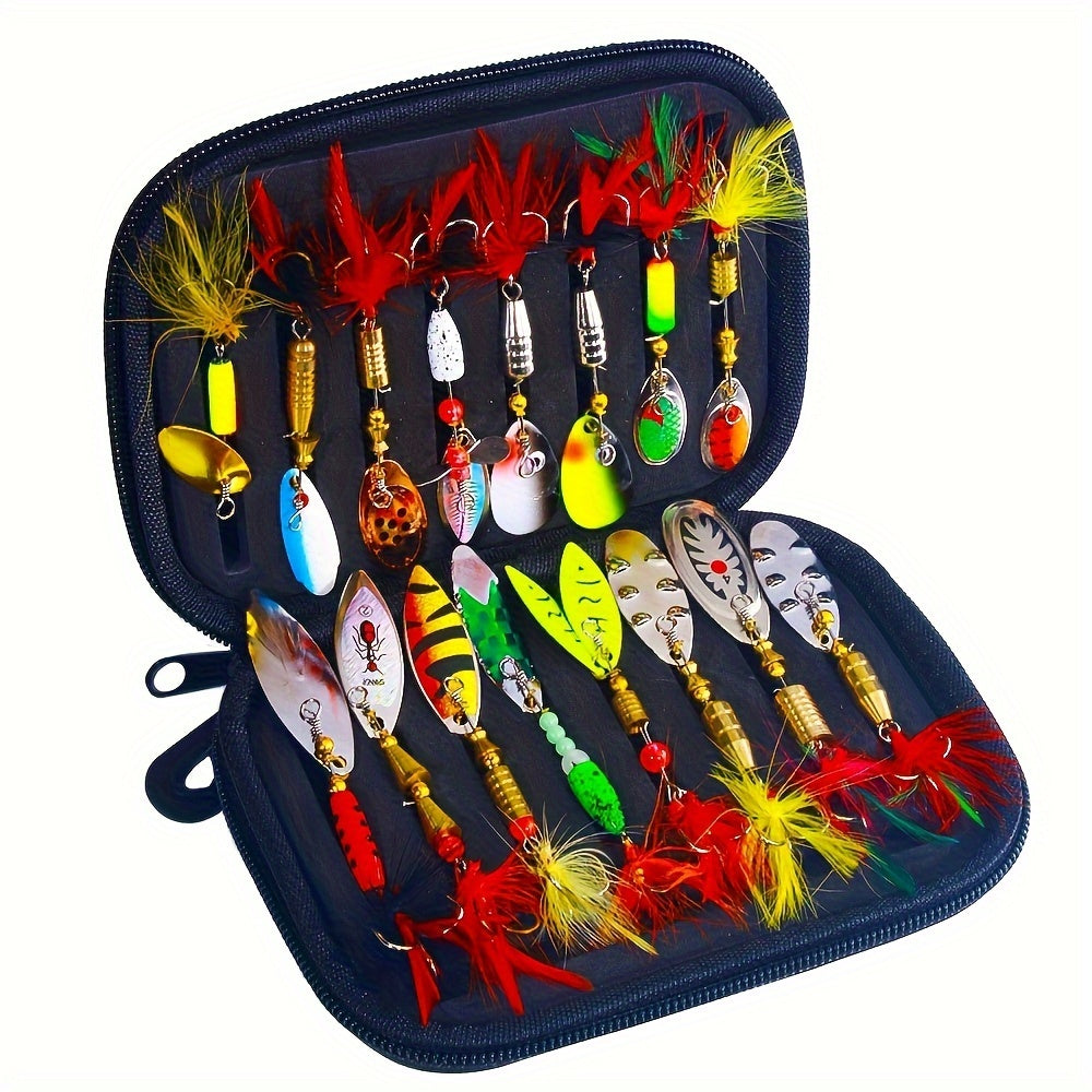 16PCS Metal Spoon Fishing Lures Set – Spinner Bait Artificial Lures for Pike, Bass & Trout Fishing with Tackle Storage Kit