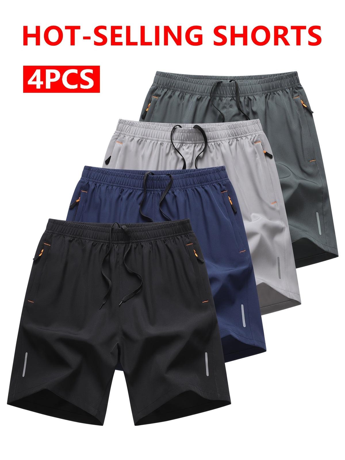 Men's Athletic Shorts 4-Pack – Quick-Dry Breathable Loose Fit Gym Running Shorts with Zipper Pockets Drawstring Waist for Cycling Basketball Tennis Beach Outdoor Sports