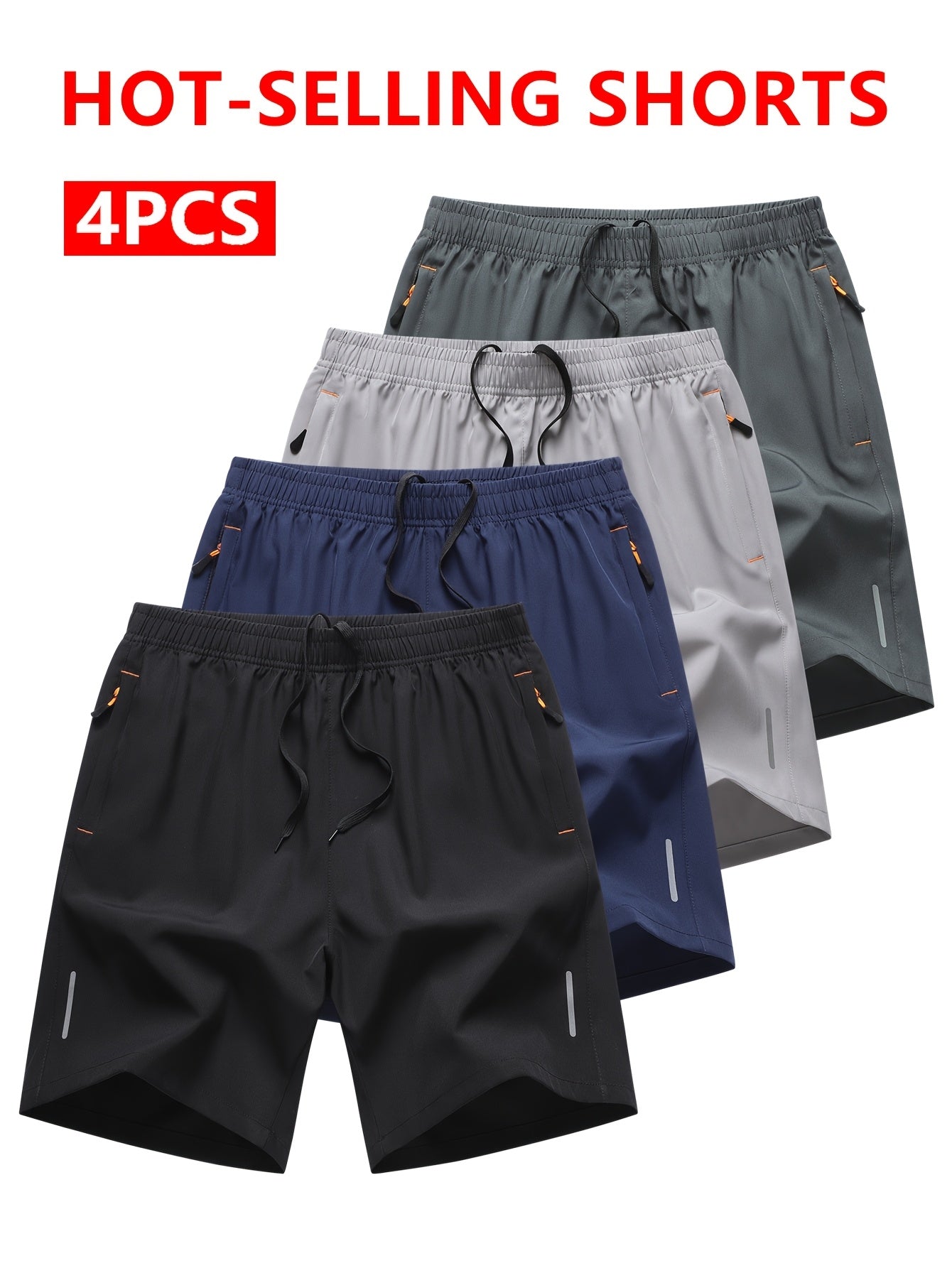 Men's Athletic Shorts 4-Pack – Quick-Dry Breathable Loose Fit Gym Running Shorts with Zipper Pockets Drawstring Waist for Cycling Basketball Tennis Beach Outdoor Sports