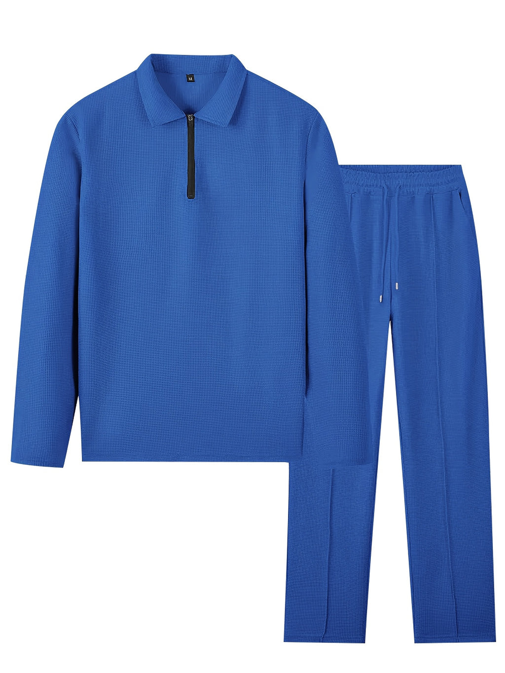 Men's Waffle Knit 2-Piece Set Long Sleeve & Jogger Pants – Breathable Matching Tracksuit for Gym, Casual & Outdoor Wear, Sizes M-XXXL, 4 Colors